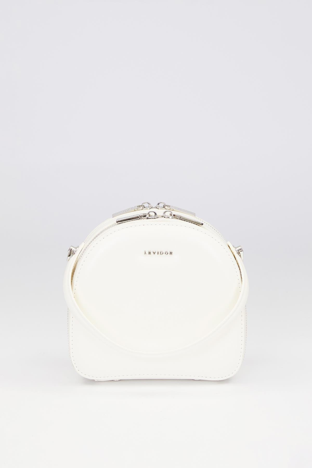 Bej Çift Fermuarlı Omuz Çantası