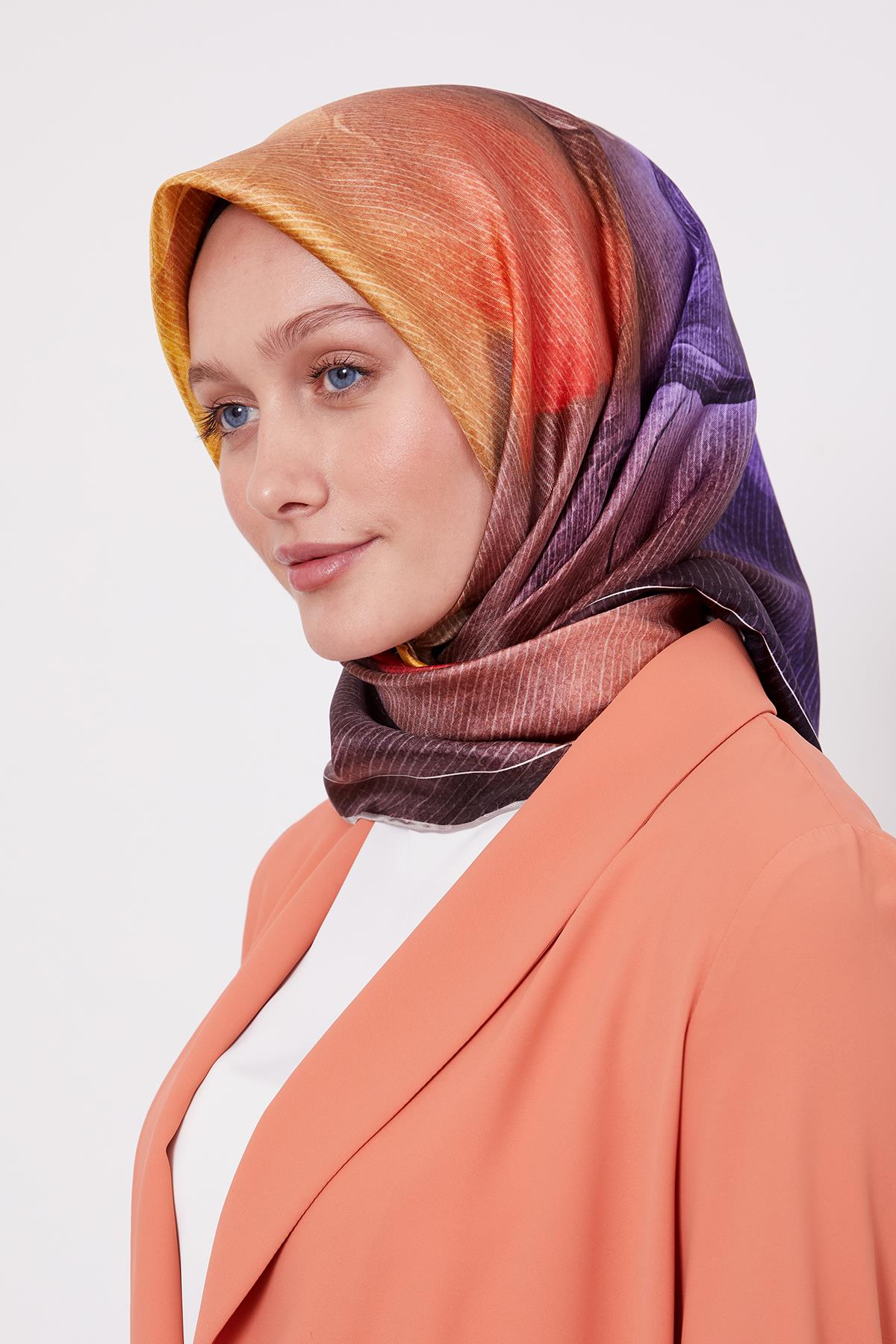 A.Vizon Ebruli Desen Twill İpek Eşarp