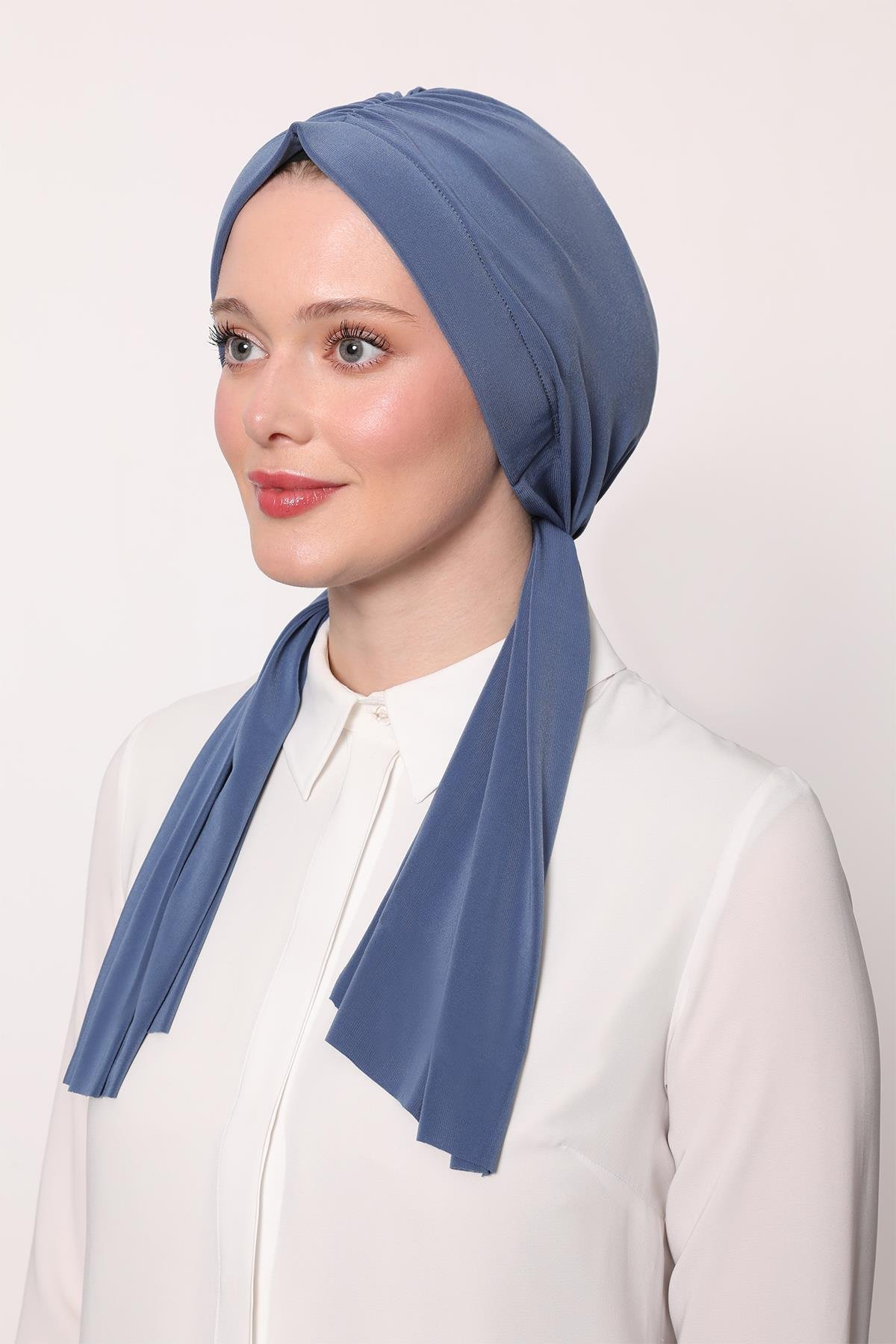 İndigo Kelebek Desen Hazır Şal